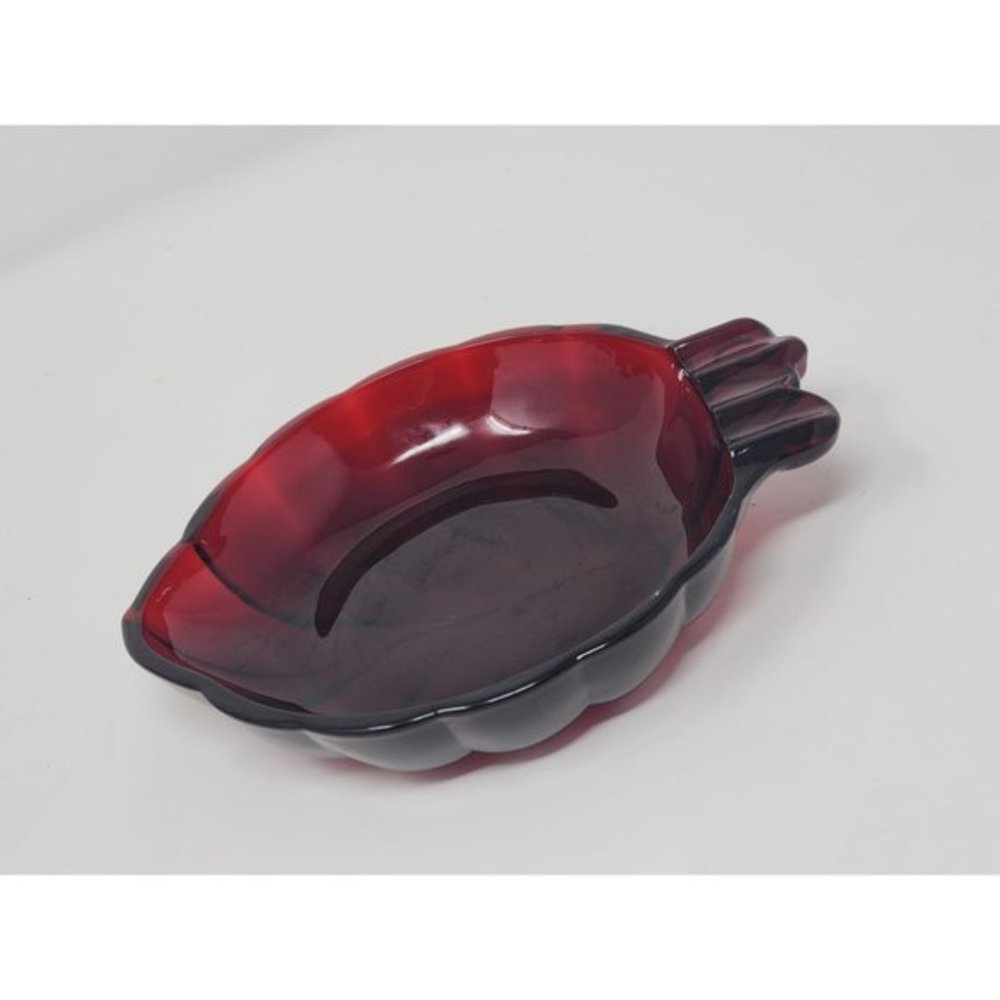 Vintage Anchor Hocking Ashtray Royal Ruby Red Glass Cigar Cigarette Leaf Shaped